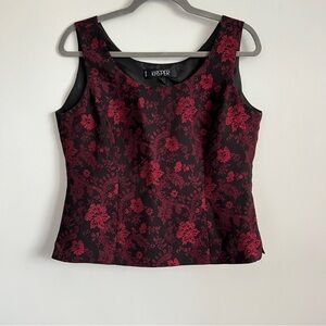 Kasper Black & Burgundy Brocade Sleeveless Top Size 10P Elegant Evening Blouse